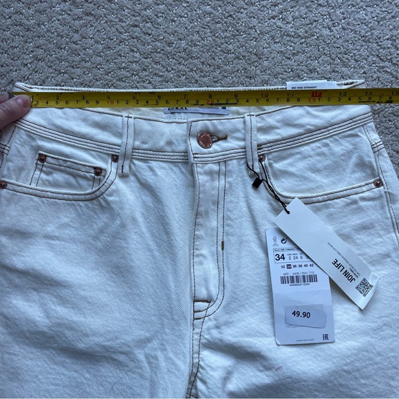ZARA MID RISE STRAIGHT LONG LENGTH JEANS - Picture 8 of 10